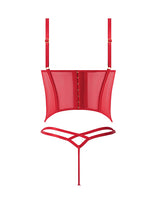 Ashley Alexiss Bustier w/Front Lace Up Ribbon Details & Matching High Cut Thong - Red SM by House of Desire