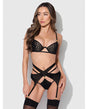 Snake Velvet-Burnout Mesh Bra, Garter, & Backless Hipster Set - Black SM by House of Desire