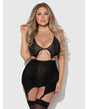 Snake Velvet-Burnout Mesh Chemise & G-String Set - Black 1X/2X by House of Desire
