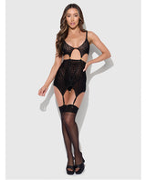 Snake Velvet-Burnout Mesh Chemise & G-String Set - Black MD by House of Desire