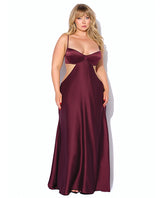 Brigeta Satin Cut Out Long Dress - Burgundy 1X/2X by House of Desire