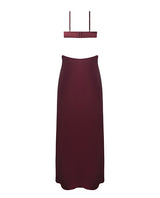 Brigeta Satin Cut Out Long Dress - Burgundy LG by House of Desire