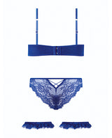 Madeline Lace & Mesh Bra, Garters, & Panty - Cobalt Blue XL by House of Desire