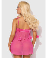 Marilyn Marabou & Mesh Babydoll & G-String Set - Pink 1X/2X by House of Desire