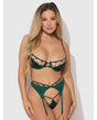 Evangeline Satin & Chain Push Up Bra, Thigh Garter Belt & G-String Set - Green LG by House of Desire