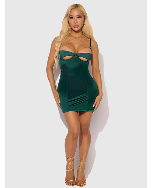Evangeline Satin & Chain Open Cup & Back Chemise & G-String Set - Green LG by House of Desire