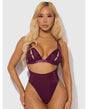 Yasmine Shimmer Mesh Slit Cup, Backless Teddy & Bralette Set - Burgundy 1X/2X by House of Desire