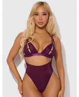 Yasmine Shimmer Mesh Slit Cup, Backless Teddy & Bralette Set - Burgundy 3X/4X by House of Desire