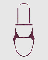 Yasmine Shimmer Mesh Slit Cup, Backless Teddy & Bralette Set - Burgundy LG by House of Desire