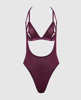 Yasmine Shimmer Mesh Slit Cup, Backless Teddy & Bralette Set - Burgundy XL by House of Desire