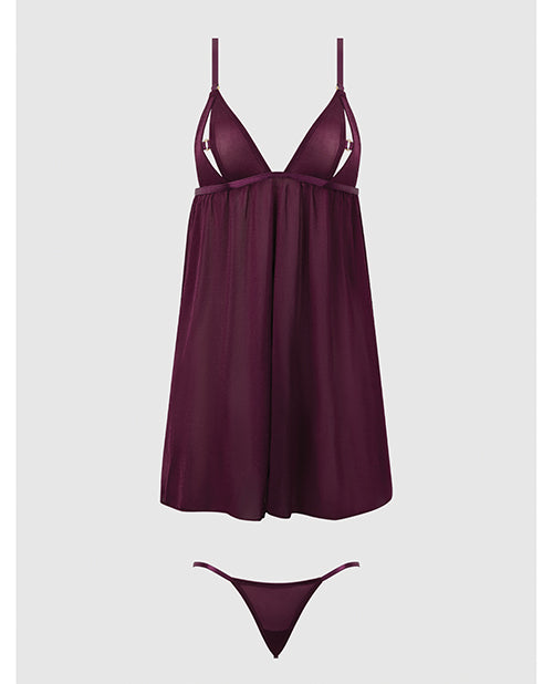 Yasmine Shimmer Mesh O-Ring Slit Cup Babydoll & G-String Set - Burgundy XL by House of Desire