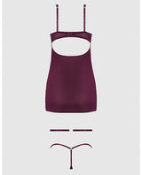 Yasmine Shimmer Mesh O-Ring Thigh Garter Chemise & G-String Set - Burgundy 3X/4X by House of Desire