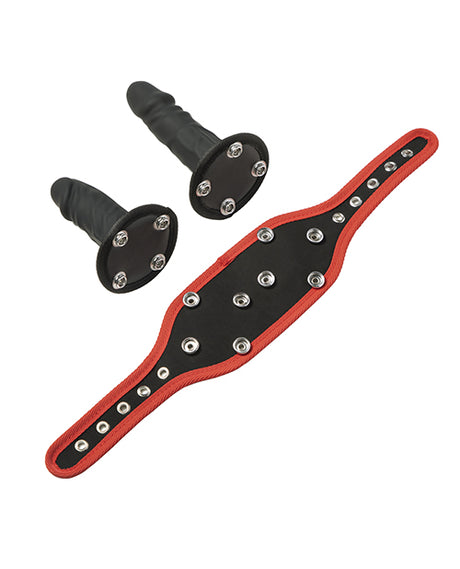 Honey Play Box Triple Thrill Strap-On Harness Kit — Black/Red, 3 Dildos