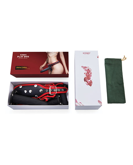 Honey Play Box Triple Thrill Strap-On Harness Kit — Black/Red, 3 Dildos