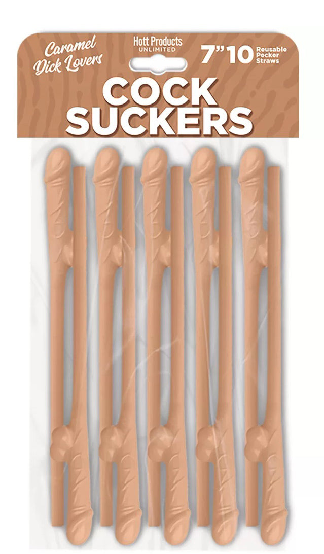 Hott Products Pecker Straws — Caramel, 10 Reusable (7 in) - HP3449