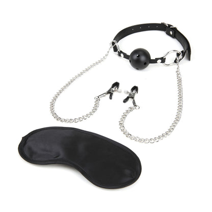 Breathable Ball Gag With Nipple Clamp Chain by Electric Novelties