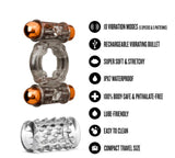 Blush Stay Hard Vibrating Cock Ring Set — Textured Sleeve & Dual Bullets - BL-77509