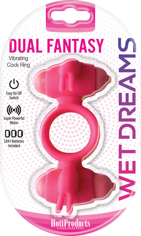 Hott Products Wet Dreams Dual Fantasy Cock Ring with Turbo Motors, Pink - HTP3266