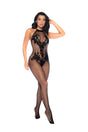 Mapale Vino Noir Floral Fishnet Bodystocking — One Size, Black - GE-1116BKOS