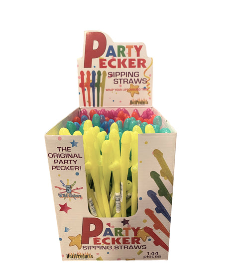Hott Products Party Pecker Novelty Sipping Straws — 144 Pack, 5 Colors - HTP2101D