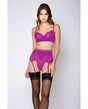 Soft Lace Bra, High Waist Satin & Mesh Garterbelt & G-String Fuchsia XL by iCollection Lingerie