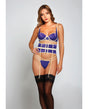 Galloon Lace & Microfiber Bra, Waist Cincher & G-String Purple/Beige XL by iCollection Lingerie