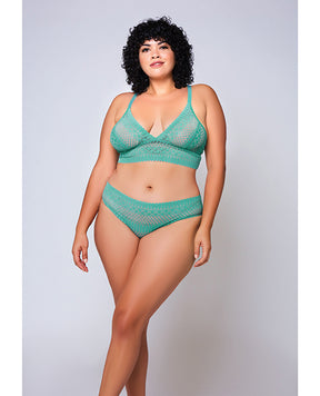 Geometric Lace Bralette & Hipster Teal 1X by iCollection Lingerie