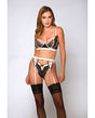 Long Line Bra w/Strappy Garter & Lace G-String Pink/Black XL by iCollection Lingerie