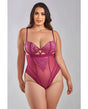 Quinn Cross Dyed Galloon Lace & Mesh Teddy Wine 1X by iCollection Lingerie