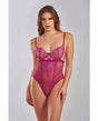 Quinn Cross Dyed Galloon Lace & Mesh Teddy Wine XL by iCollection Lingerie