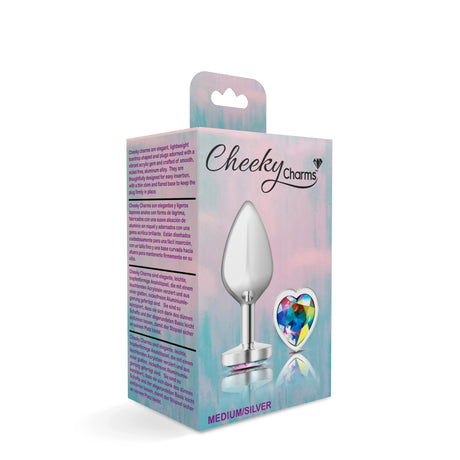 Clear Iridescent Heart Gem Silver Metal Plug - Md