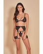 All Eyes on Me Eyelash Lace Bralette, Garterbelt & Strappy G-String Black MD by Hauty