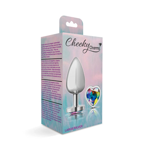 Clear Iridescent Heart Gem Silver Metal Plug - Lg