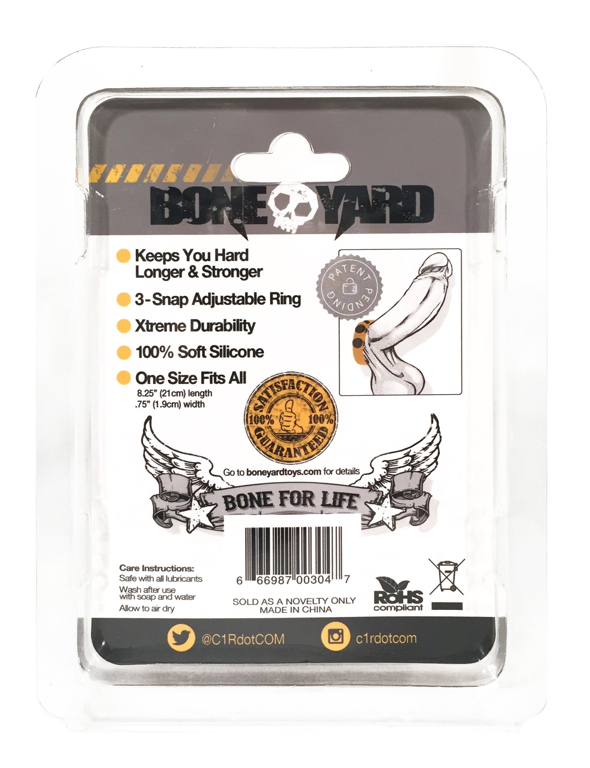 Boneyard Silicone Cock Strap 3 - Snap Ring - Yellow by Rascal - Boneyard
