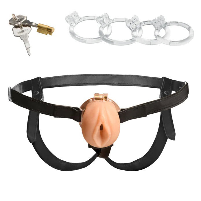 XR Brands Pussy Chastity Cage, Phthalate-Free TPE (Light) - MS-AH712-LIGHT