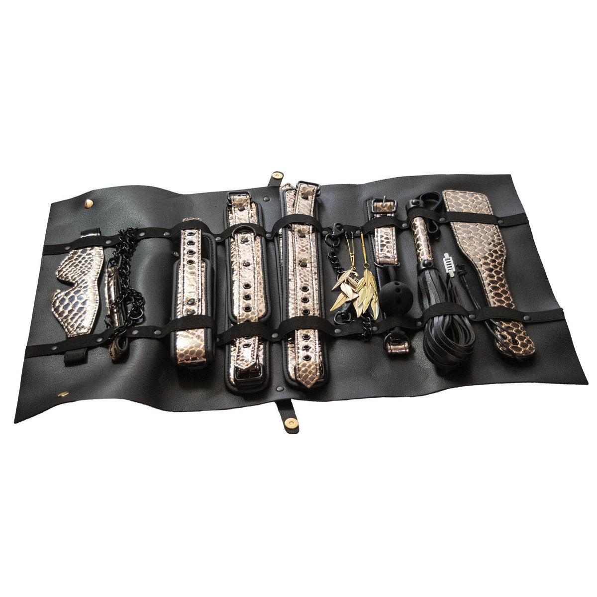 Nasstoys Traveler 10-Piece Restraint & Bondage Travel Kit — Black/Rose Gold - NW2996