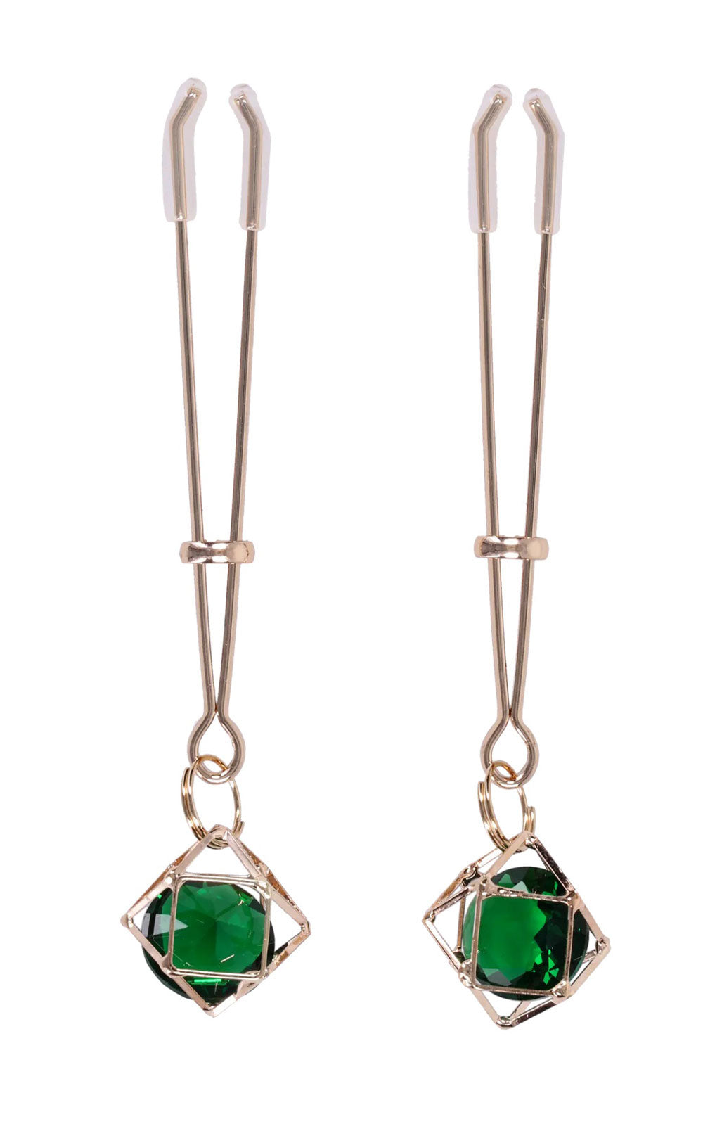 Sportsheets Indica Crystal Nipple Clips — Green, Adjustable Tension - SS10218