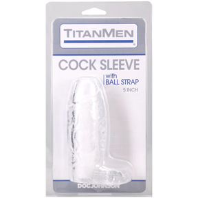 Doc Johnson Titanmen Cock Sleeve with Ball Strap — 5.25 in Clear - DJ3400-26-CD