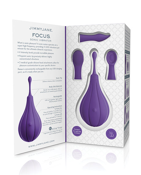 Jimmyjane Focus Sonic Vibrator — Purple with Interchangeable Heads