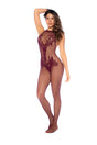 Mapale Floral Fishnet Halter Crotchless Bodystocking — One Size - GE-1116BGOS