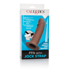 CalExotics Stretch Girth Enhancer with Jock Strap — Brown - SE1630103