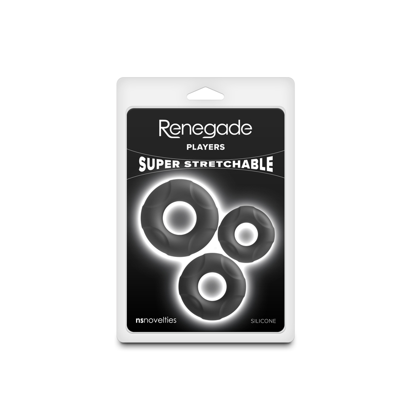 nsnovelties Renegade Players Silicone Cock Ring Set — Black (3 Sizes) - NSN-1128-53