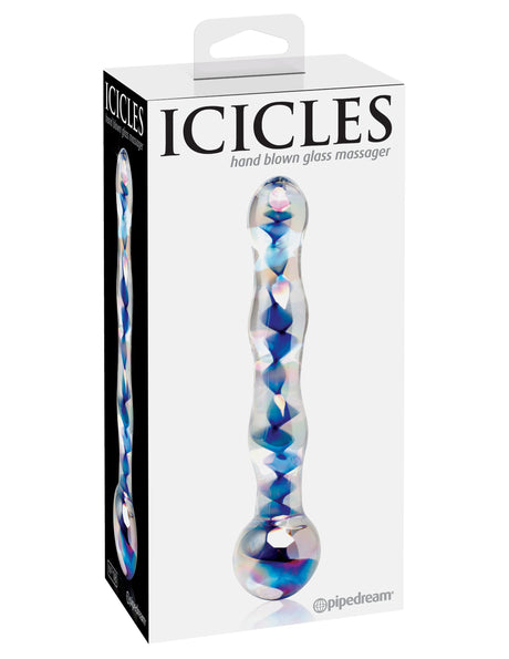 Pipedream Icicles No. 8 Glass Massager — 7" Clear/Blue - PD2908-00