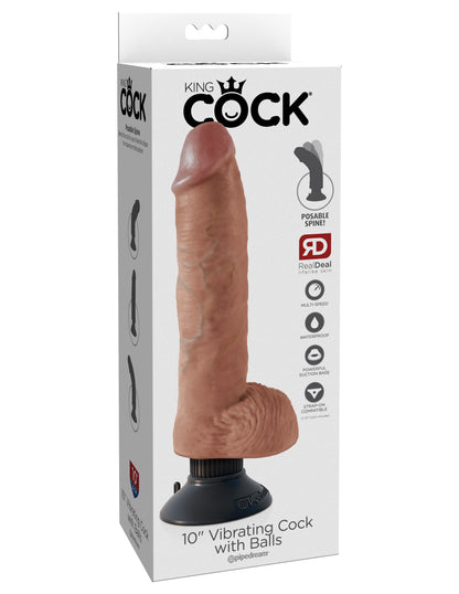 King Cock 10" Vibrating Cock With Balls - Tan by Pipedream