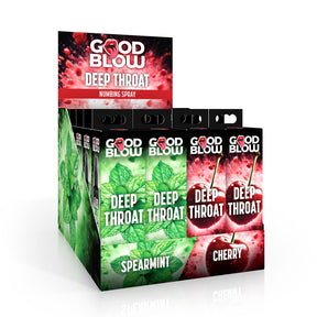 XR Brands Deep Throat Numbing Spray Pop Display — Cherry/Spearmint, 24 Pack - GB-AH589