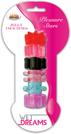 Hott Products Pleasure Stars Jelly Cock Rings — 6-Pack Assorted - HTP2336
