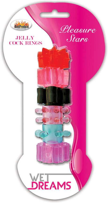 Hott Products Pleasure Stars Jelly Cock Rings — 6-Pack Assorted - HTP2336