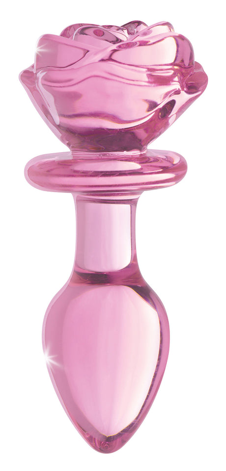 XR Brands Pink Rose Glass Anal Plug - Medium - BTYS-AG650-MED