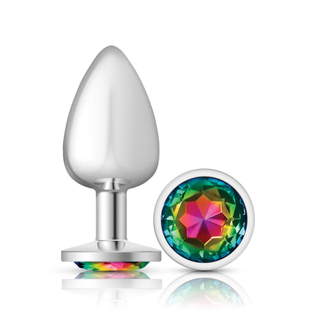 Viben Cheeky Charms Large Silver Metal Anal Plug with Rainbow Gem - VB-CC9119