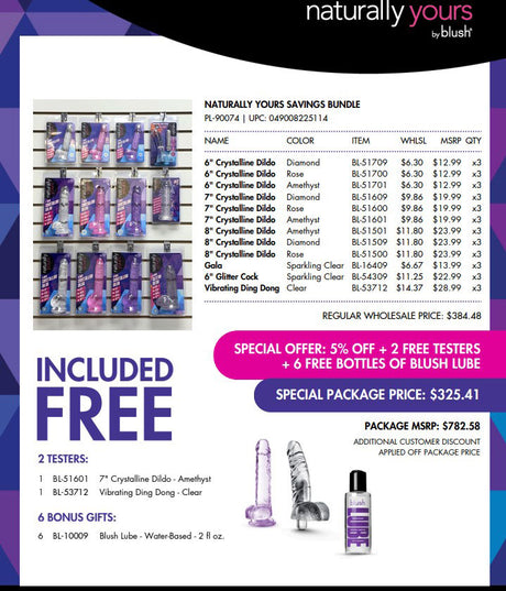 Blush Naturally Yours 44-Piece Bundle — Dildos & Lube - PL-90074